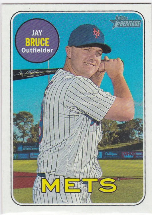 Baseball card of Jay Bruce in batting stance from Topps Heritage New York Mets