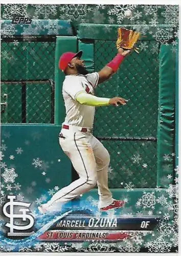 2018 Topps Holiday Marcell Ozuna card showcases original gloss and NM-MT condition