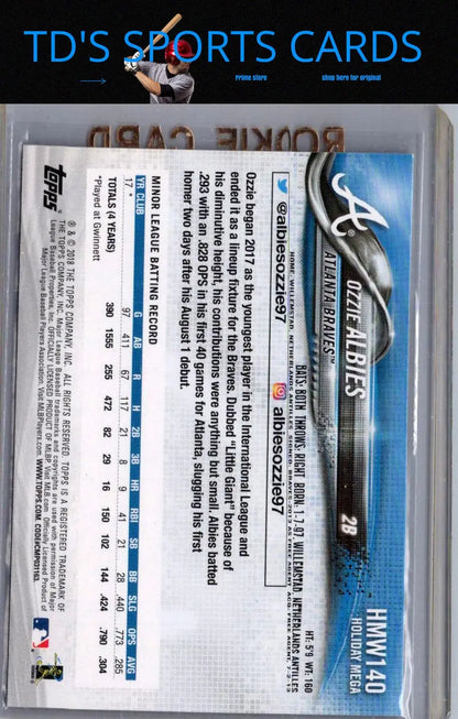 Ozzie Albies baseball card from 2018 Topps Holiday HMW140 featuring Ozzie Albies