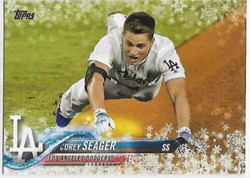 Corey Seager baseball card from 2018 Topps Holiday HMW30 with original gloss finish