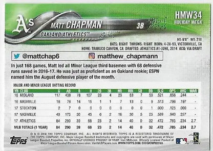 2018 Topps Holiday Snowflake #HMW34 Matt Chapman NM-MT Athletics - Trading Cards