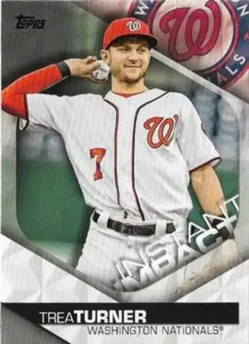 Baseball card of Trea Turner in white home uniform from Topps Instant Impact series
