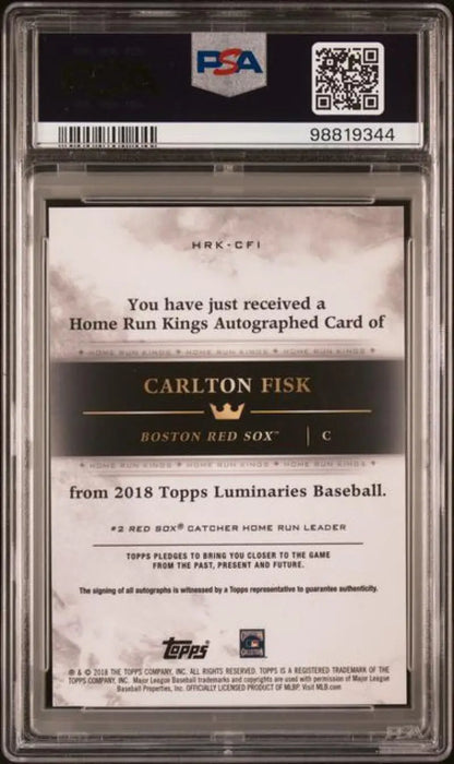PSA 10 GEM MINT Carlton Fisk autographed baseball card from 2014 Topps Luminaries Baseball