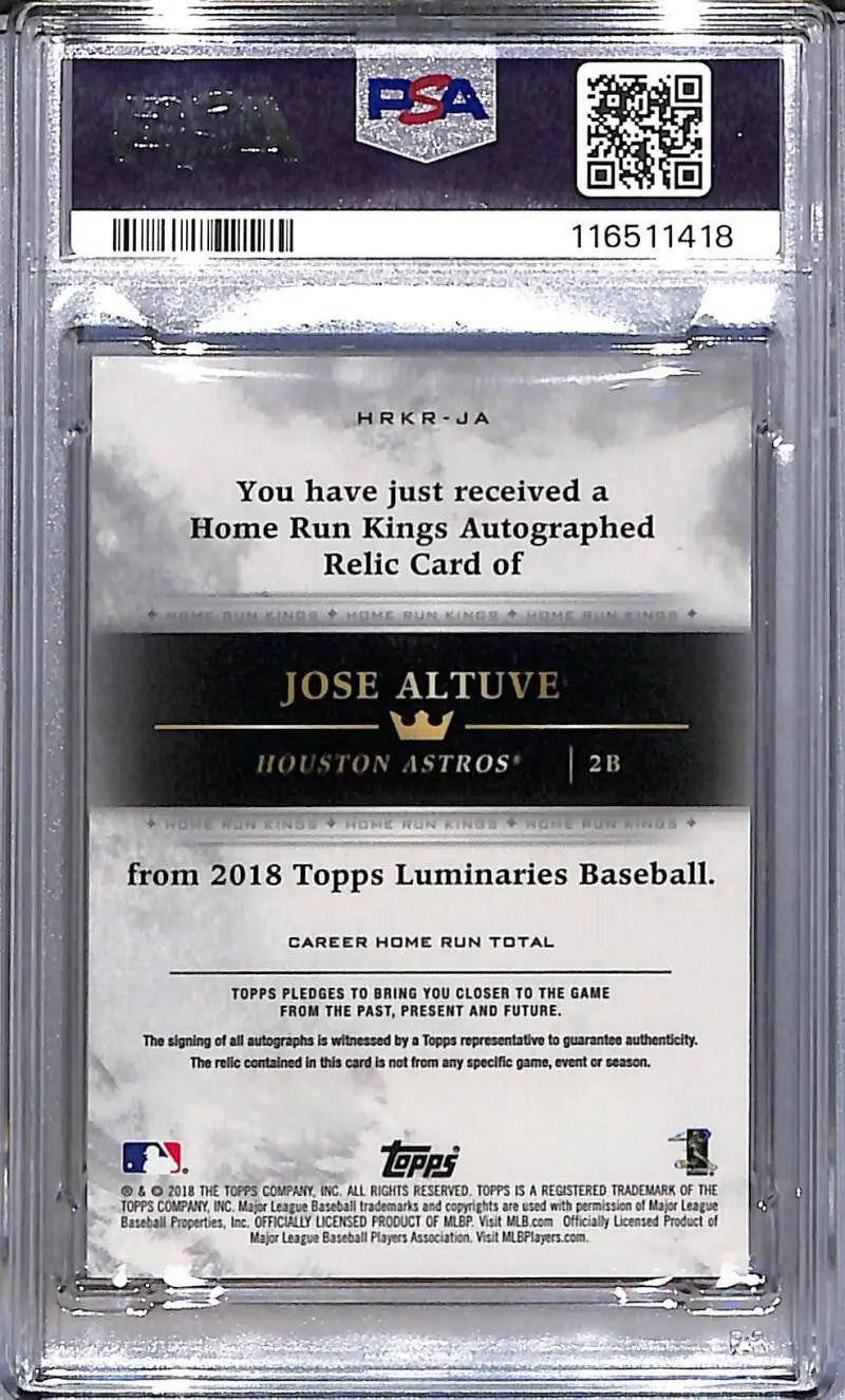 2018 Topps Luminaries Home Run Kings #HRKR-JA Jose Altuve PSA 9 MINT MEM Auto 9/15 Houston Astros