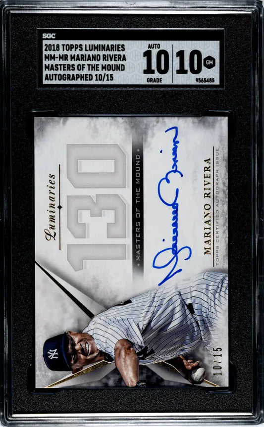 Graded 2018 Topps Luminaries Masters Mariano Rivera Yankees card with auto jersey number 130