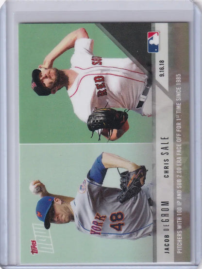 Baseball trading card featuring Jacob deGrom and Chris Sale in throwing motions