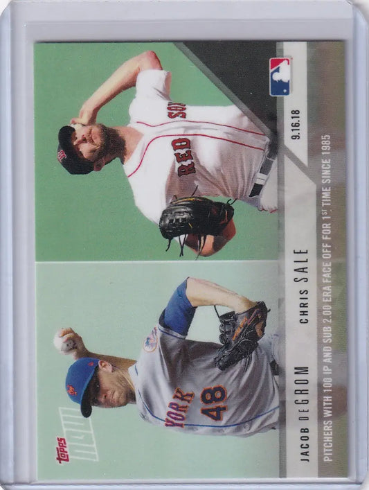 Baseball trading card featuring Jacob deGrom and Chris Sale in throwing motions