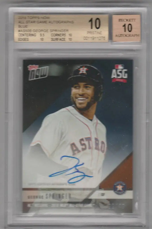 Graded baseball card of George Springer BGS smiling in white uniform from AS50 series