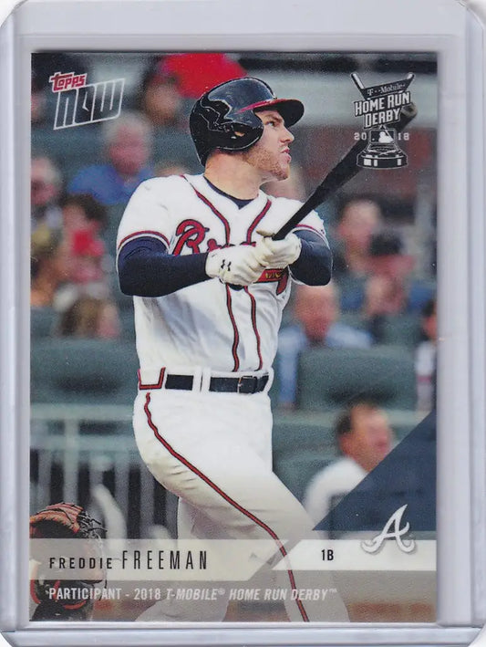 Baseball card of Freddie Freeman in mid-swing from T-Mobile Home Run Derby HRD-8