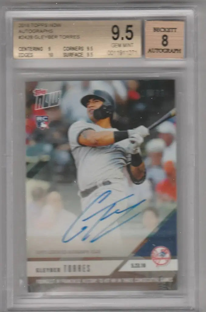 Graded Gleyber Torres Auto baseball card in holder, Yankees Autograph Beckett 9.5