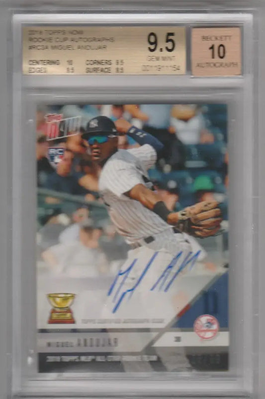 Graded baseball card of Miguel Andujar Rookie Cup Autographs in protective holder