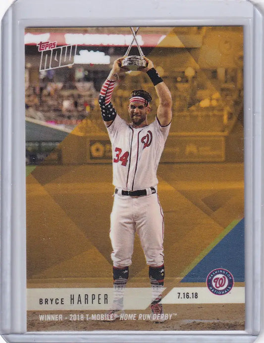 Baseball card of Bryce Harper celebrating as Home Run Derby winner 2018
