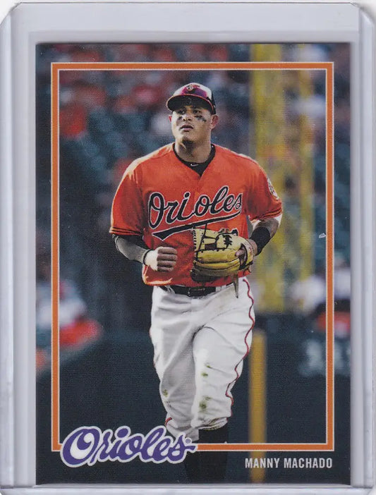 Baseball card of Manny Machado in orange Baltimore Orioles jersey 2018 Topps On Demand