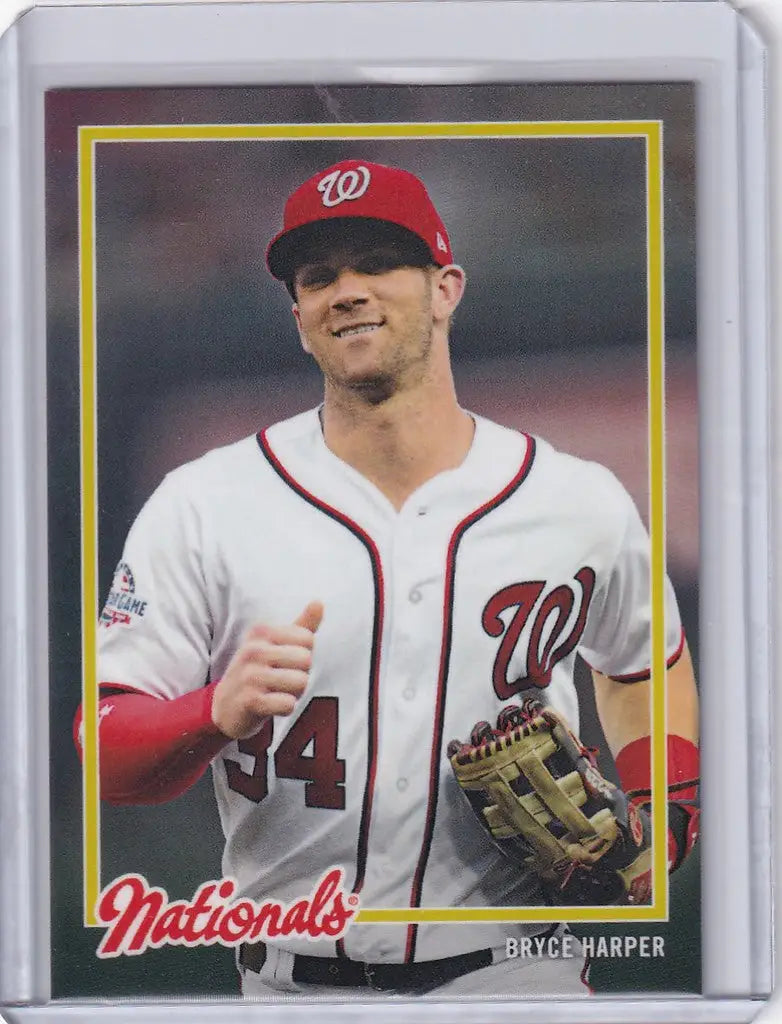 Bryce Harper Washington Nationals baseball card with player giving a thumbs up