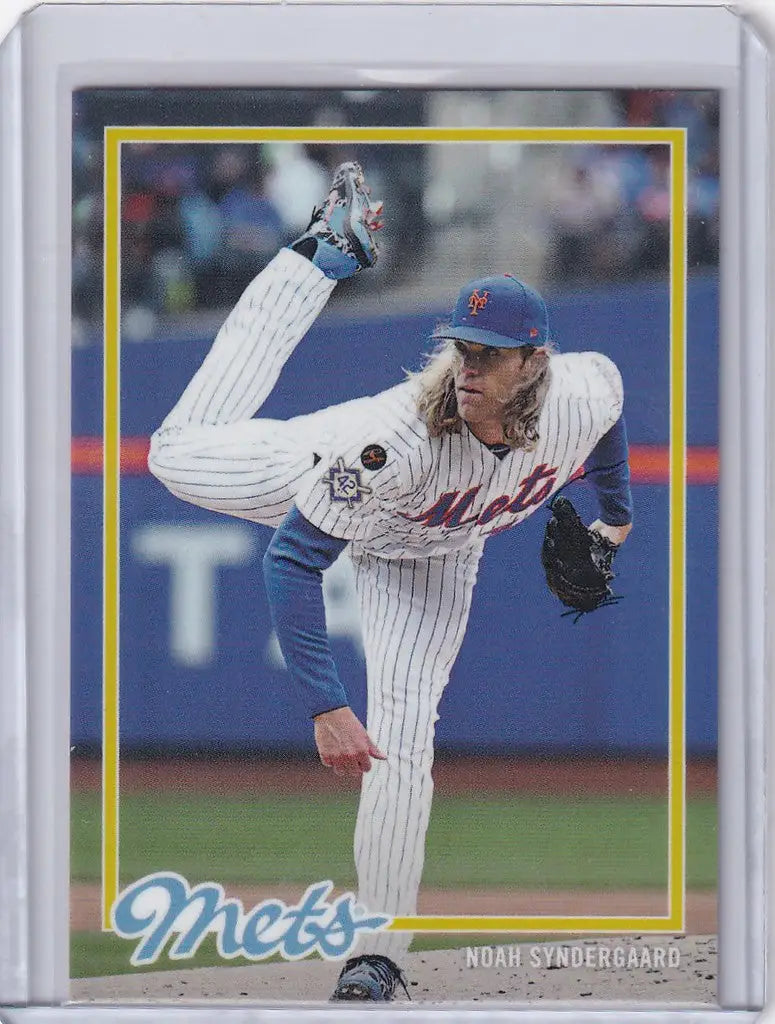 Noah Syndergaard New York Mets pitcher trading card in mid-throwing motion
