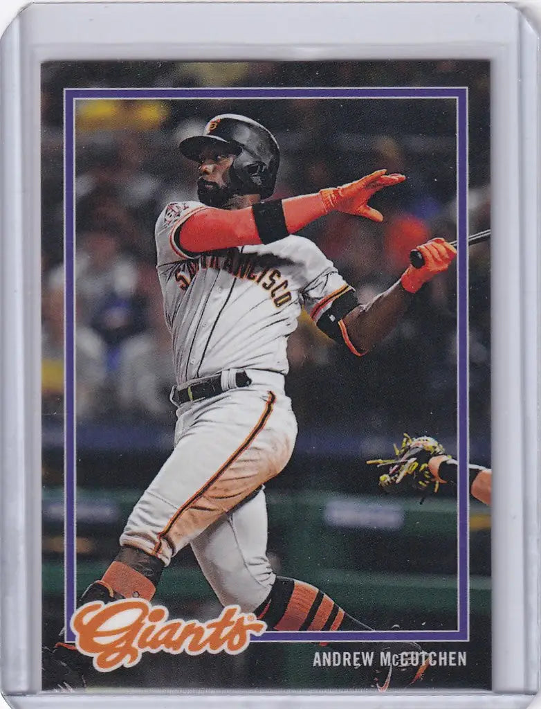 Baseball card of Andrew McCutchen swinging for the San Francisco Giants in 2018 Topps On Demand