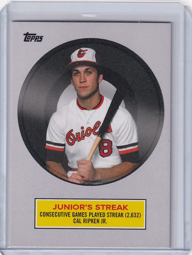 Baseball card of Cal Ripken Jr holding a bat from 2018 Topps TBT Fabulous Rock Records