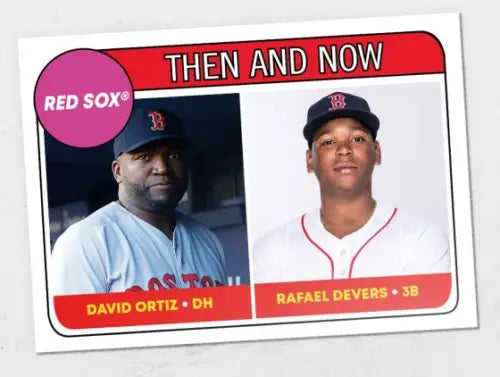 Baseball card showcasing Red Sox rookie stars design of Rafael Devers and David Ortiz