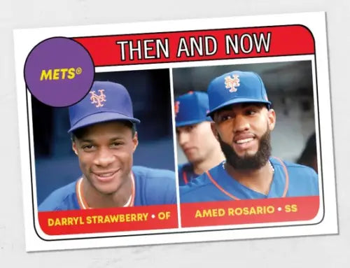 Baseball card showcasing rookie stars design of Darryl Strawberry Mets and Amed Rosario