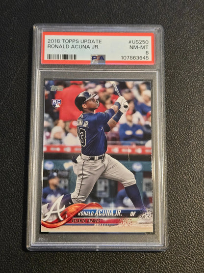 Graded 2018 Topps Update US250 Ronald Acuna Jr. baseball card PSA 8