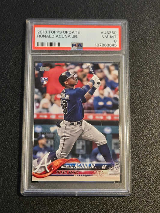 Graded 2018 Topps Update US250 Ronald Acuna Jr. baseball card PSA 8