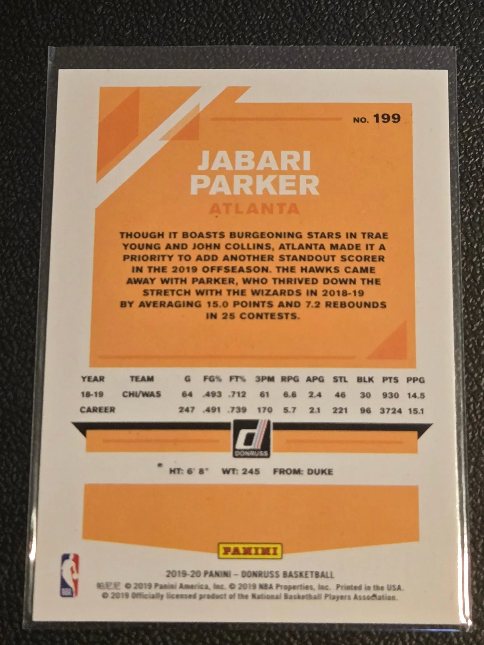 Jabari Parker Press Proof Red Laser basketball trading card from 2019-20 Donruss