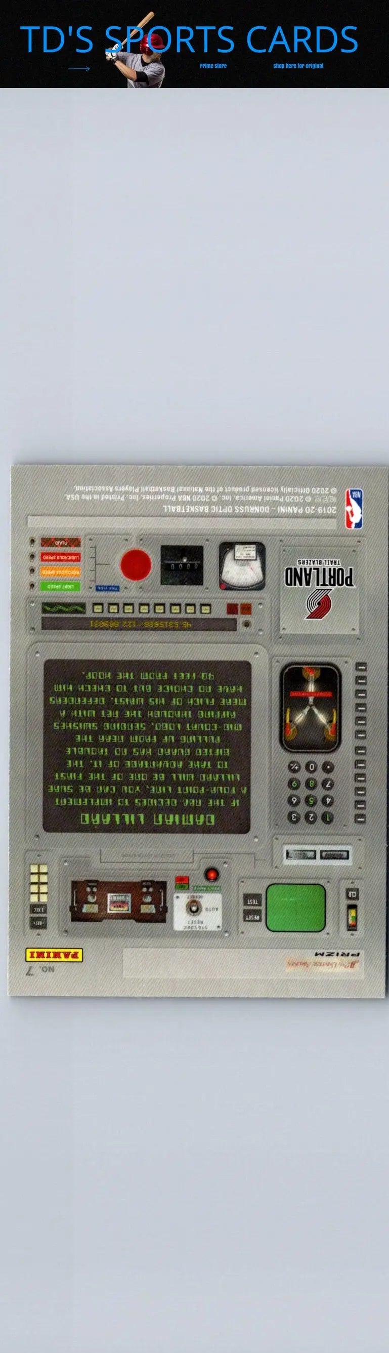 Back of 2019-20 Donruss Optic trading card featuring futuristic design of Damian Lillard