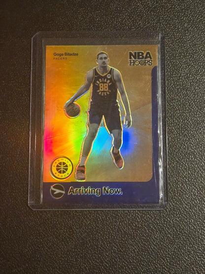 Holographic Goga Bitadze trading card from Hoops Premium Stock arriving now in purple