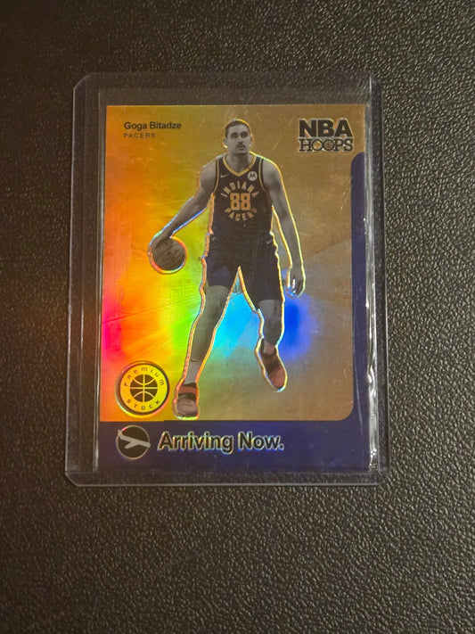 Holographic Goga Bitadze trading card from Hoops Premium Stock arriving now in purple