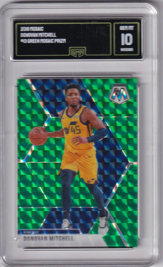 2019-20 Mosaic Green GMA Donovan Mitchell #13 basketball card, green GMA graded