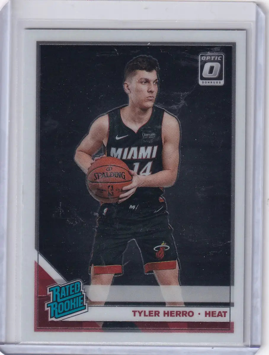 Basketball trading card of Tyler Herro in Miami Heat jersey from Panini Donruss Optic