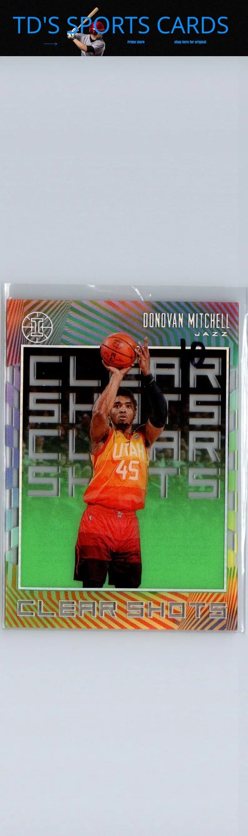 2019-20 Panini Illusions Donovan Mitchell Clear Shots Emerald basketball card display