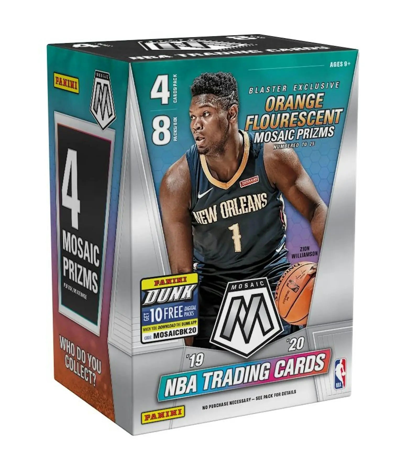 Mosaic basketball card box featuring 2019-20 Panini Mosaic Blaster Box for USA Basketball
