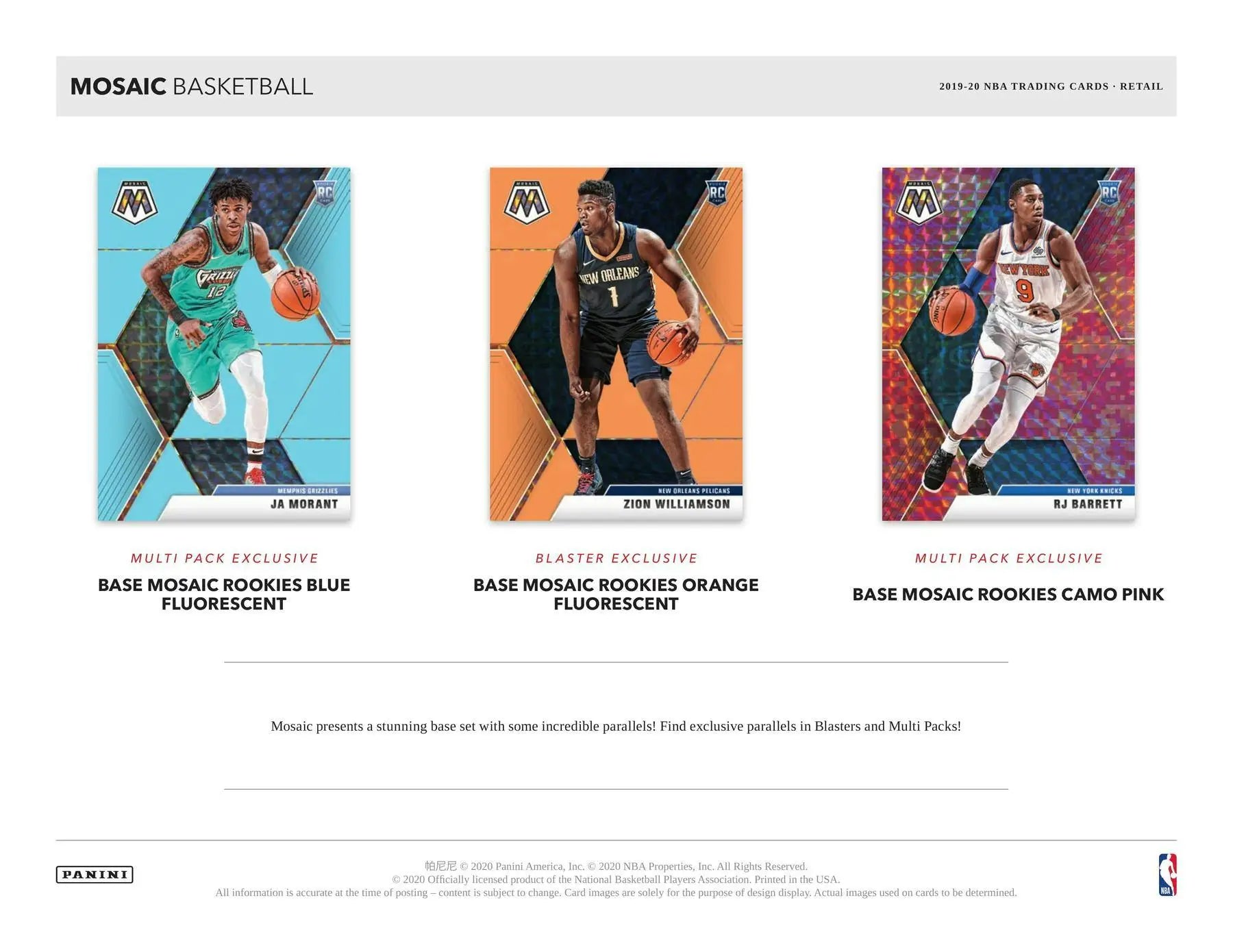 Mosaic Basketball rookie cards in 2019-20 Panini Mosaic Blaster Box for USA Basketball fans