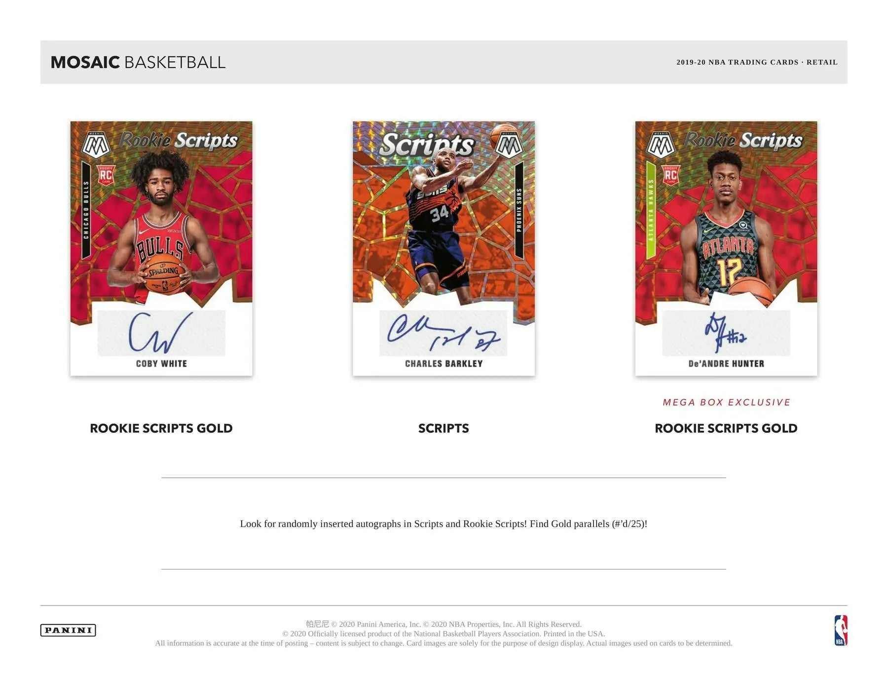 Mosaic Basketball trading cards in a 2019-20 Panini Mosaic Blaster Box