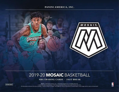 Basketball trading card featuring NBA debut and black parallels from 2019-20 Panini Mosaic Fast Break Box