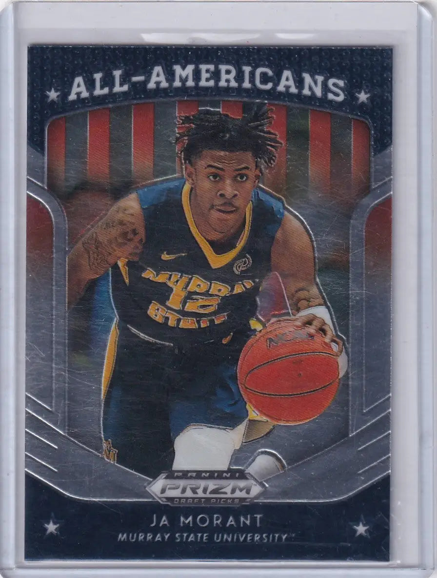 Ja Morant Panini Prizm Draft All-Americans trading card in Murray State jersey featuring Memphis Grizzlies