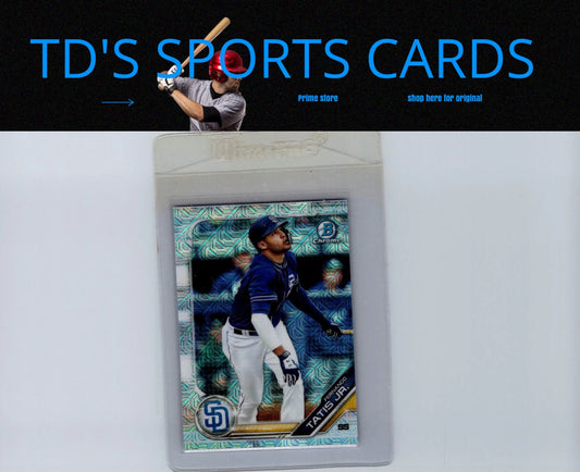 Sports trading card featuring Fernando Tatis Jr. Mojo Refractors in protective holder