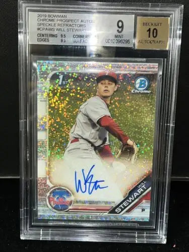 2019 Bowman Chrome Speckle Refractor Will Stewart BGS 9 Auto 10 graded baseball card