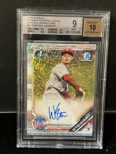 Graded Will Stewart 2019 Bowman Chrome Speckle Refractor Trading Card BGS 9 Auto 10