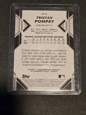 Tristan Pompey Bowman Platinum prospects autographs baseball card from 2019 Bowman Platinum series