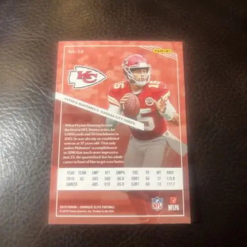 Patrick Mahomes football card from 2019 Donruss Elite Panini collectors item