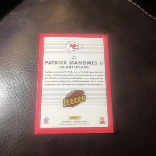 Patrick Mahomes II 2019 Donruss Football trading card from Highlights #3 CHIEFS