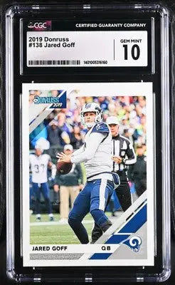 Graded Jared Goff football card from 2019 Donruss Jared Goff series CGC 10