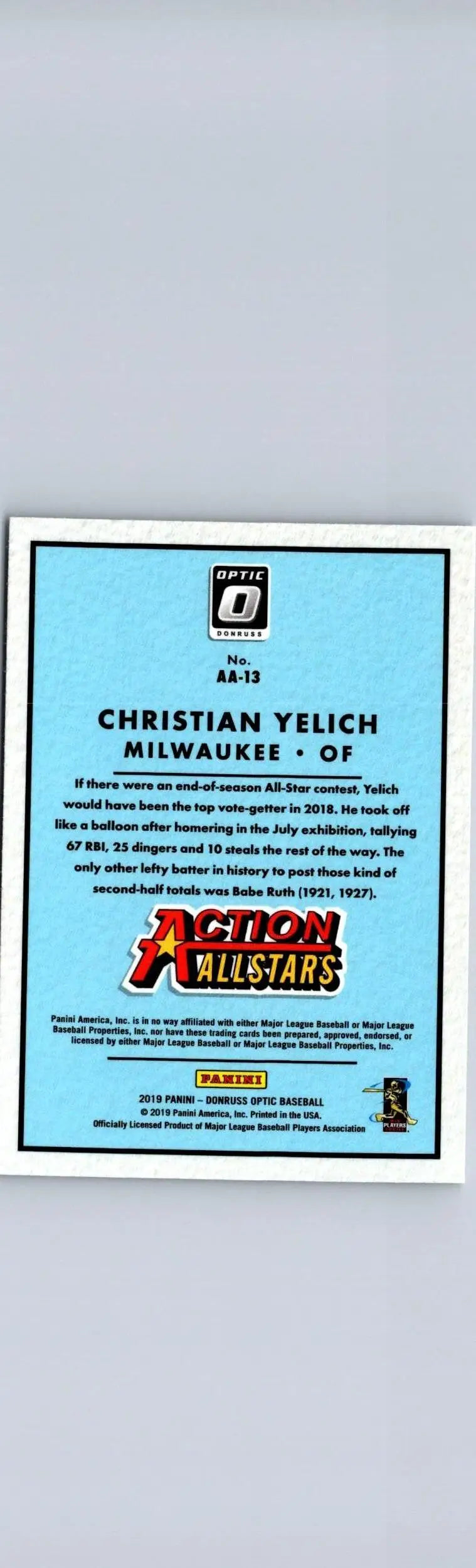 Christian Yelich Action Allstars baseball card from 2019 Donruss Optic collection