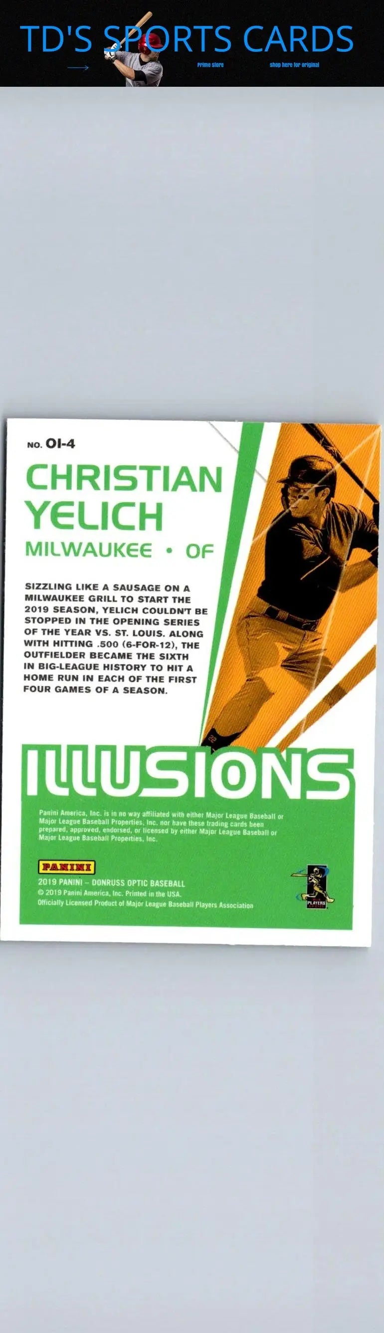 Christian Yelich baseball card from 2019 Donruss Optic Illusions collection