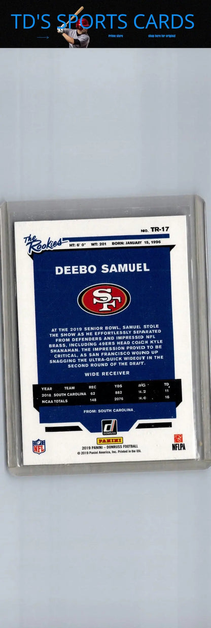 Deebo Samuel football card from 2019 Donruss The Rookies series