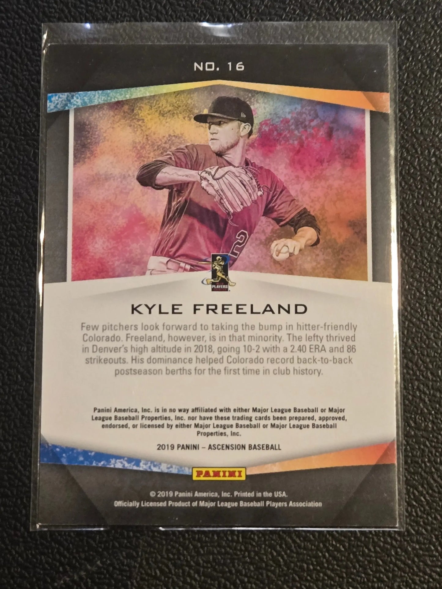 Kyle Freeland Ascension baseball card in protective sleeve from Panini Chronicles Freeland Ascension Red