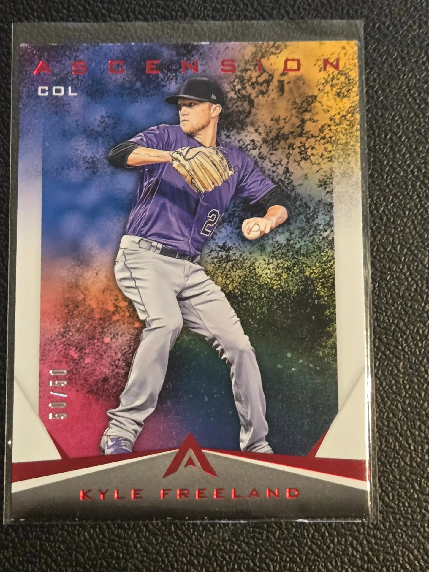 Baseball trading card of Kyle Freeland Ascension Red from Panini Chronicles 2019