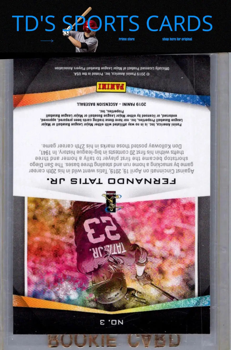 Fernando Tatis Jr rookie baseball card from Panini Chronicles 2019 Ascension series